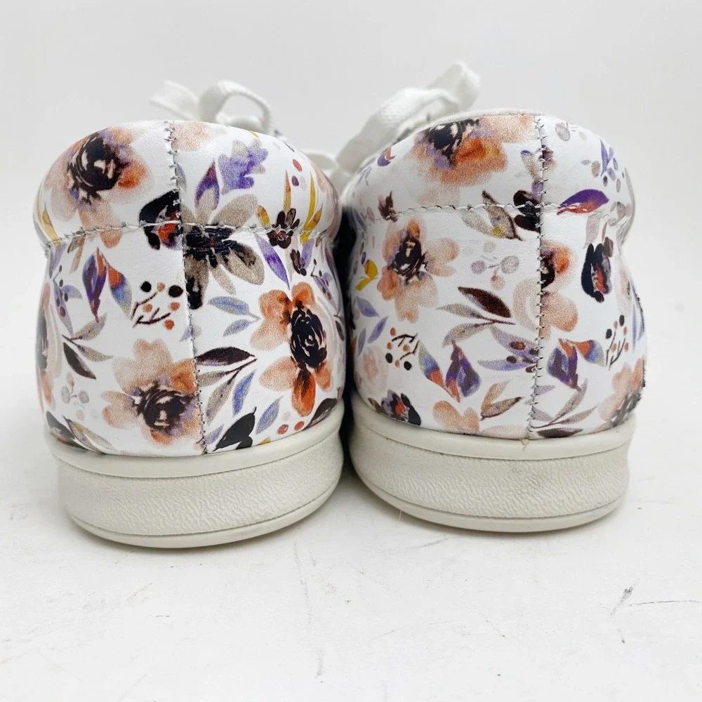 Easy Spirit AP1 White Floral Leather Lace Up Walking Sneakers Womens 11M NWOB